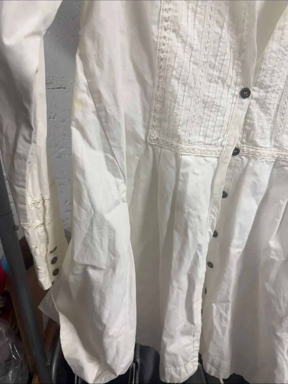 White Button-Front Tunic with Pintuck Details - FREE PEOPLE - Size Small - NWOT